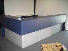 Gable Ended Vinyl Wrapped Counter Top Reception Desk.  Custom Made. Special Sizing